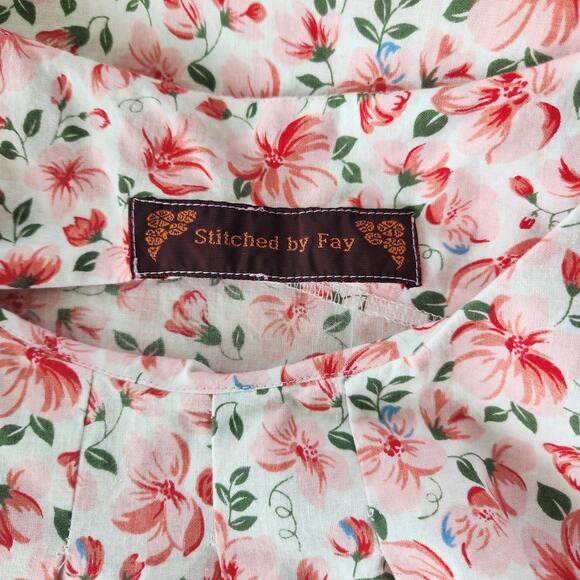 Vintage 80s Stitched by Fay Pink Floral Sleeveless Cotton Dress Pull On L - Picture 9 of 10